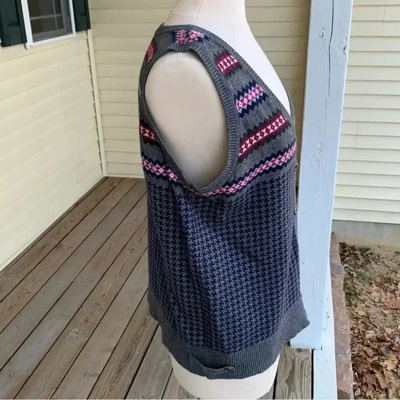 Tommy Hilfiger Cardigan Sweater Vest Womens XL Houndstooth Angora Blend Preppy - Picture 2 of 5